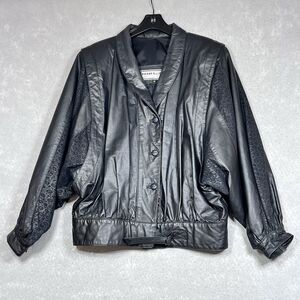 Vintage Pierre Balmain Jacket Womens Size 2 Black Leather Jacket Long Sleeve